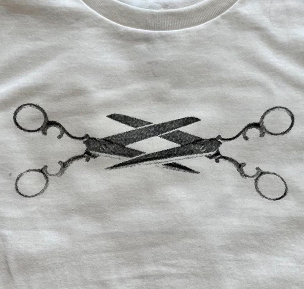 White Scissor Graphic Baby Tee | Double Stitch Cotton