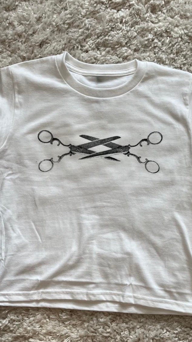 White Scissor Graphic Baby Tee | Double Stitch Cotton